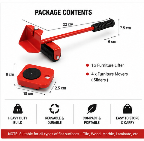 Multi-Purpose Furniture Lifting Tool Set with 360° Rollers