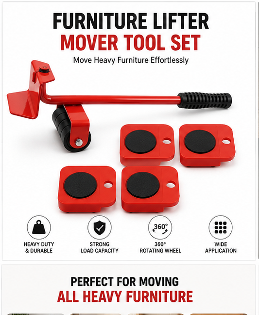 Multi-Purpose Furniture Lifting Tool Set with 360° Rollers