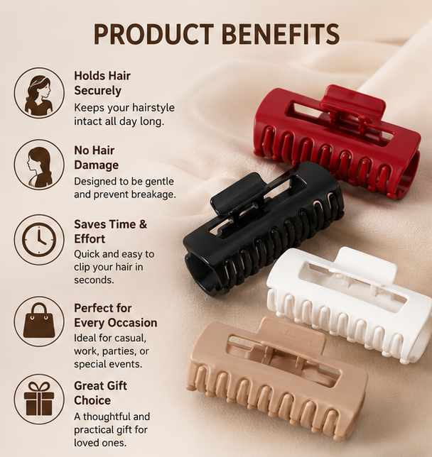Matte Finish Hair Claw Clip – Stylish Hair Holder for Women & Girls