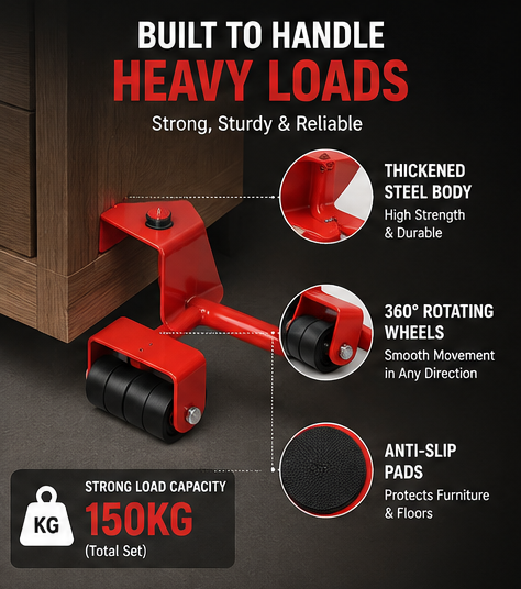 Multi-Purpose Furniture Lifting Tool Set with 360° Rollers