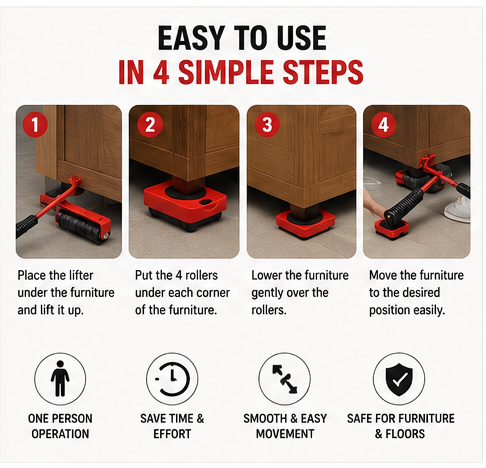 Multi-Purpose Furniture Lifting Tool Set with 360° Rollers